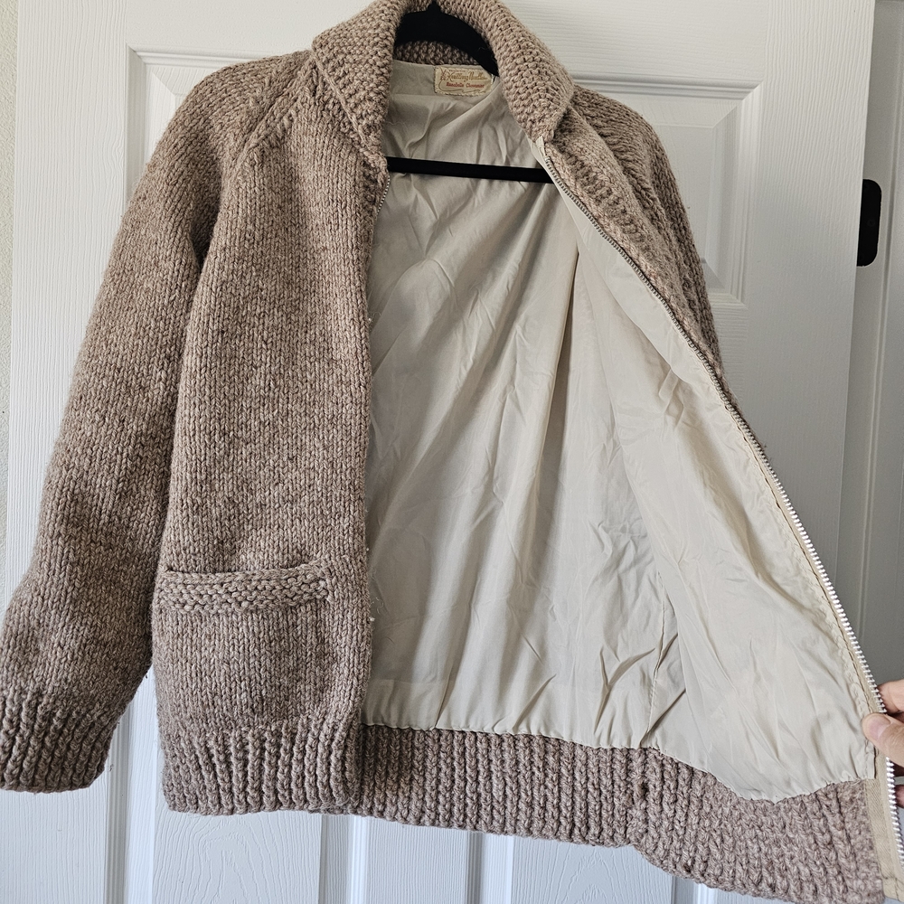 Vintage 1950s 1960s Mens Women's Tan Sweater Chowican Mary Maxim Wool Jacket #88 - Picture 4 of 9